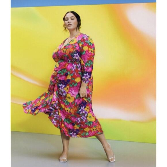 RIXO x Target Red Floral Open Back Cascade Ruffle Long Sleeve Midi Dress - Picture 2 of 7